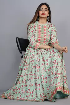 Light-green printed rayon ethnic-kurtis