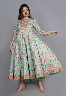 Light-green printed rayon ethnic-kurtis 4