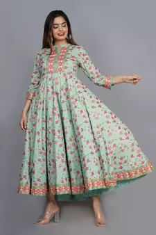 Light-green printed rayon ethnic-kurtis
