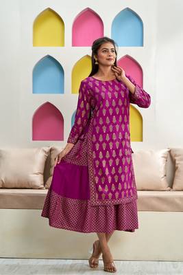 Purple printed rayon ethnic-kurtis 5