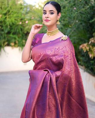 Purple Woven Faux Faux Kanjivaram Silk Saree With Blouse Piece 1