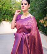 Purple Woven Faux Faux Kanjivaram Silk Saree With Blouse Piece
