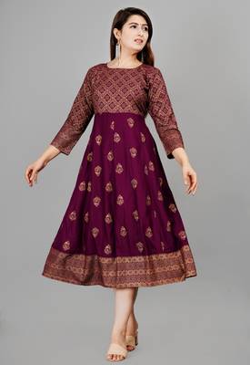 Purple printed rayon ethnic-kurtis 1