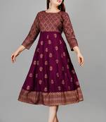 Purple printed rayon ethnic-kurtis
