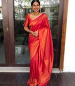 Red Woven Faux Faux Kanjivaram Silk Saree With Blouse Piece