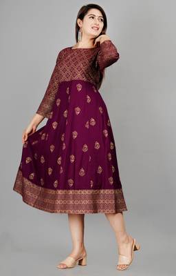 Purple printed rayon ethnic-kurtis 3