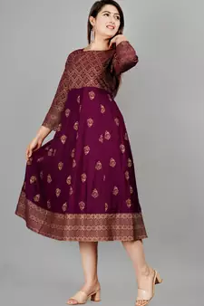 Purple printed rayon ethnic-kurtis