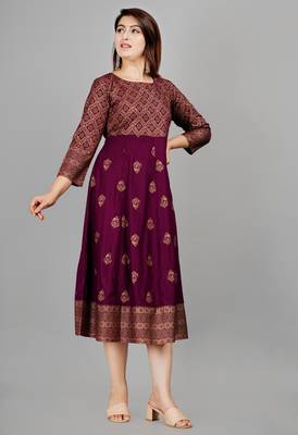 Purple printed rayon ethnic-kurtis 4