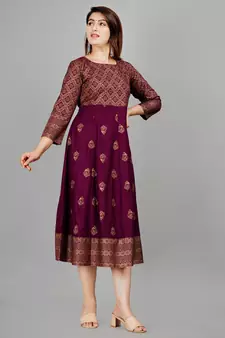 Purple printed rayon ethnic-kurtis