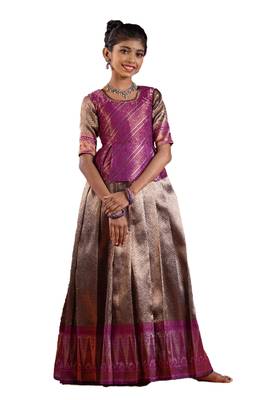 Shivangi Girls Purple Silver Fire Pattu Pavadai | Langa 1