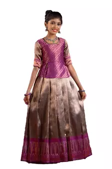 Shivangi Girls Purple Silver Fire Pattu Pavadai | Langa
