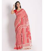 Beige Red Cotton Silk Jamdani Saree Without Blouse