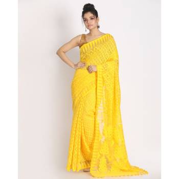 Yellow Cotton Silk Jamdani Saree 1
