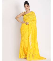 Yellow Cotton Silk Jamdani Saree