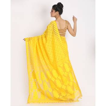 Yellow Cotton Silk Jamdani Saree 3
