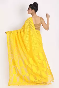 Yellow Cotton Silk Jamdani Saree
