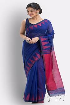 Royel Blue Cotton Blend Handloom Saree