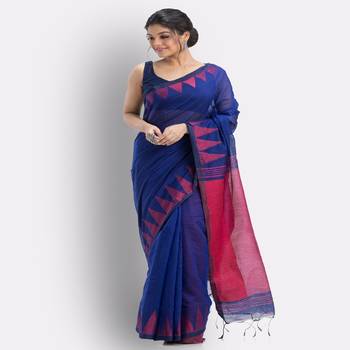 Royel Blue Cotton Blend Handloom Saree 1