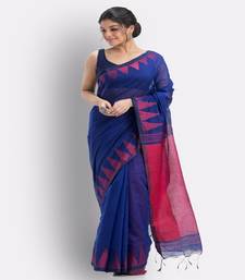 Royel Blue Cotton Blend Handloom Saree