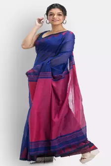 Royel Blue Cotton Blend Handloom Saree