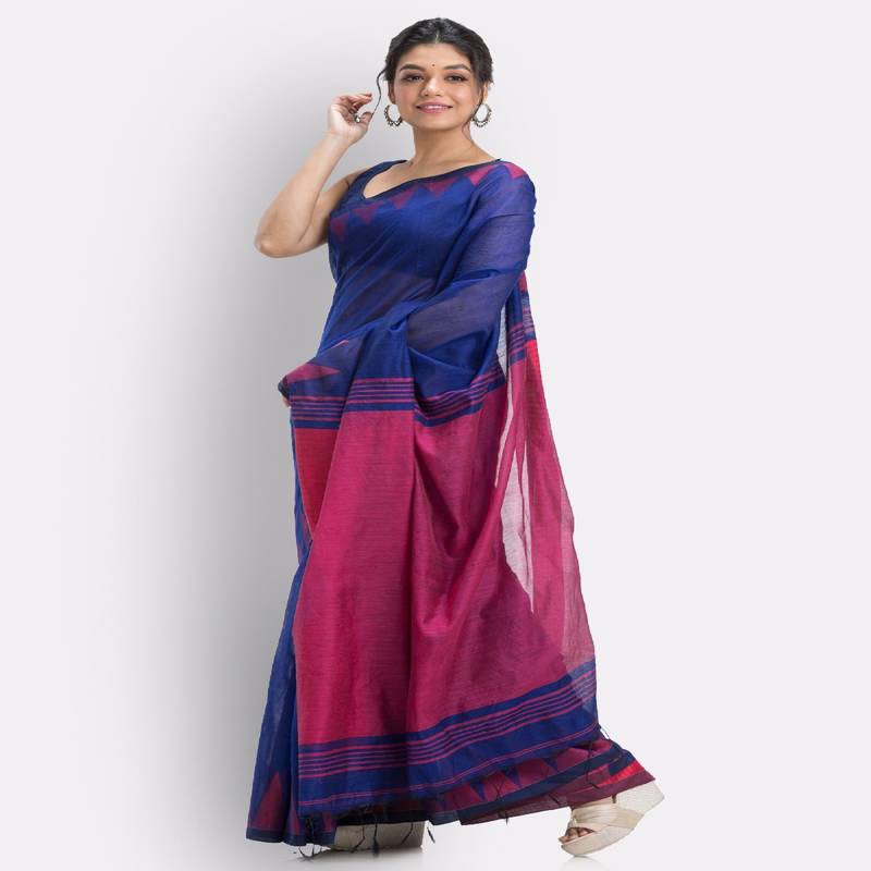 Royel Blue Cotton Blend Handloom Saree