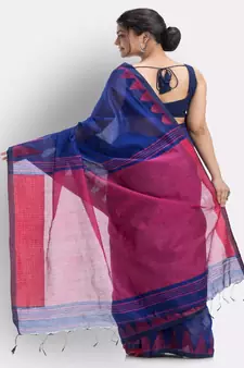Royel Blue Cotton Blend Handloom Saree