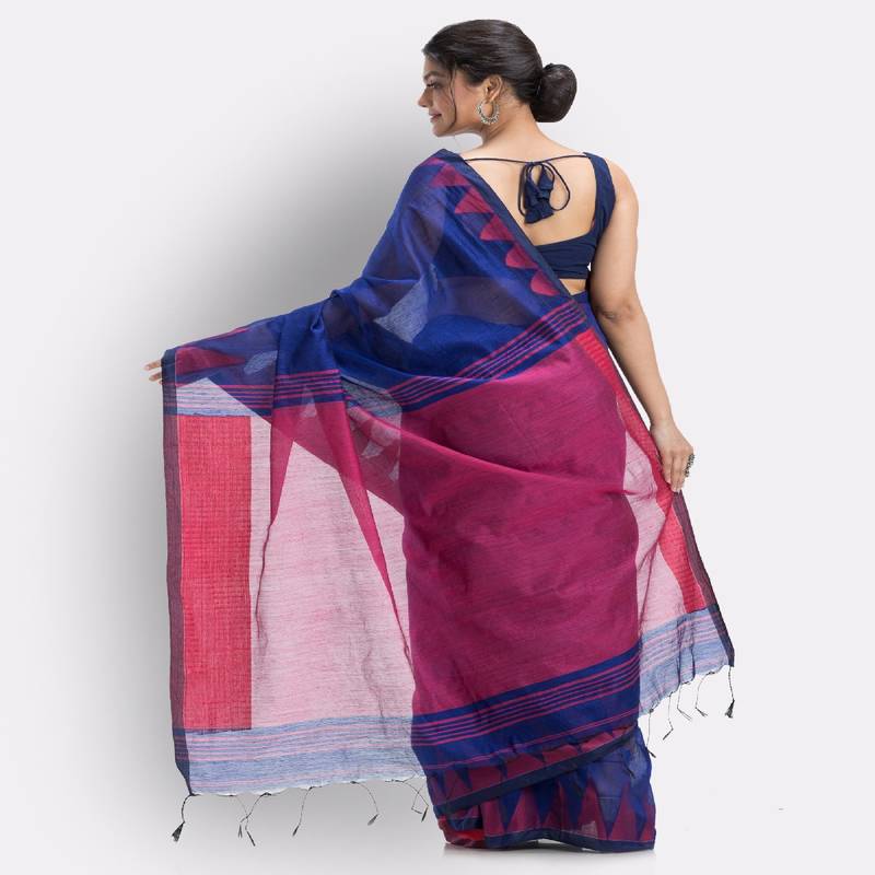 Royel Blue Cotton Blend Handloom Saree