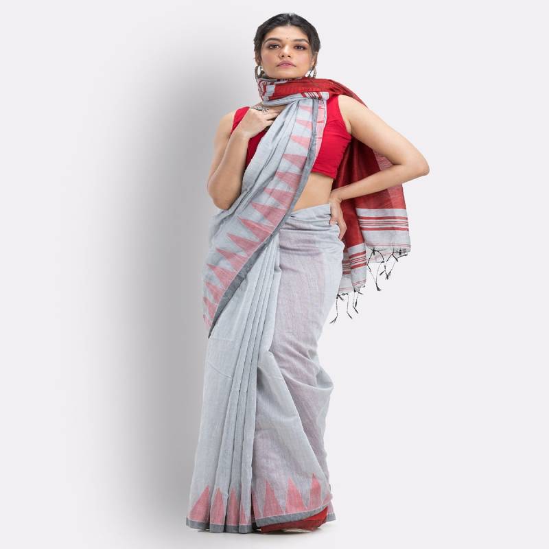 White Cotton Blend Handloom Saree