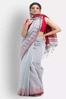 White Cotton Blend Handloom Saree
