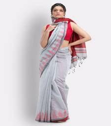White Cotton Blend Handloom Saree
