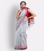 White Cotton Blend Handloom Saree