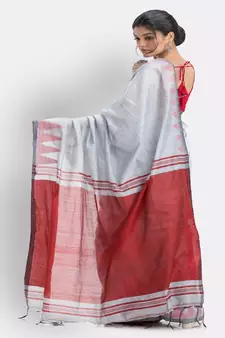 White Cotton Blend Handloom Saree