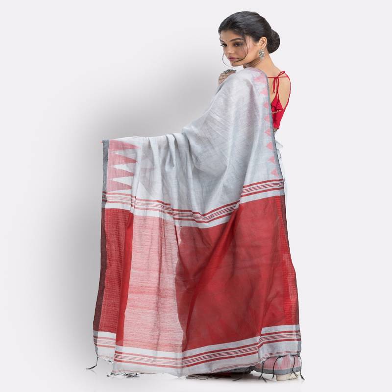 White Cotton Blend Handloom Saree
