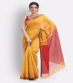 Yellow Cotton Blend Handloom Saree