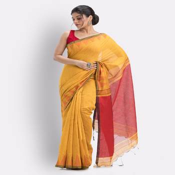 Yellow Cotton Blend Handloom Saree 2