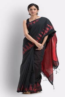 Black Cotton Blend Handloom Saree