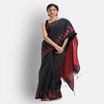Black Cotton Blend Handloom Saree 1