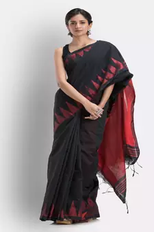 Black Cotton Blend Handloom Saree