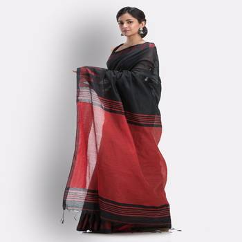 Black Cotton Blend Handloom Saree 2
