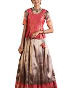 dark peach silk blend pavadai set with solid work