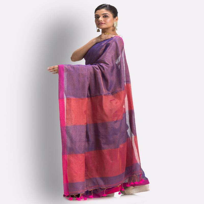 Blue Hand Woven Cotton Blend Tissue Saree