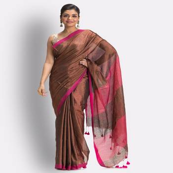Cppper Hand Woven Cotton Blend Tissue Saree 1