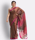 Cppper Hand Woven Cotton Blend Tissue Saree