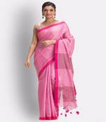 Pink Hand Woven Cotton Blend Tissue Saree