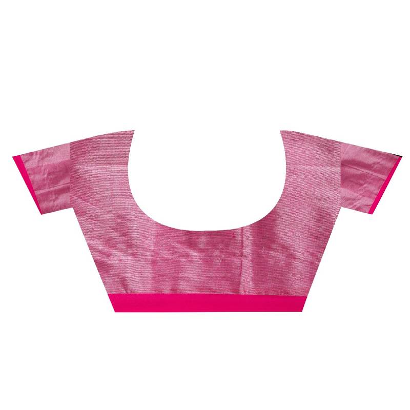 Pink Hand Woven Cotton Blend Tissue Saree