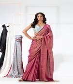 Pink Hand Woven Cotton Blend Tissue Saree