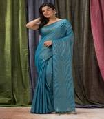 Sky Blue Hand Woven Cotton Blend Tissue Saree