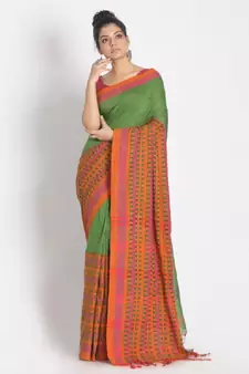 Handspun Cotton Green Handloom Begampuri Saree
