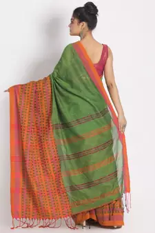 Handspun Cotton Green Handloom Begampuri Saree