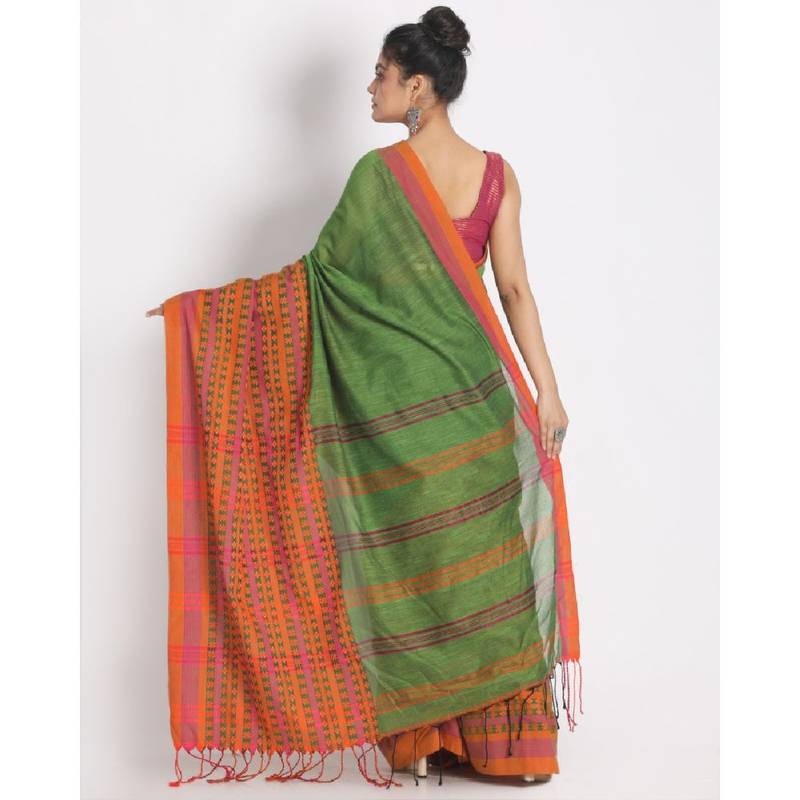 Handspun Cotton Green Handloom Begampuri Saree